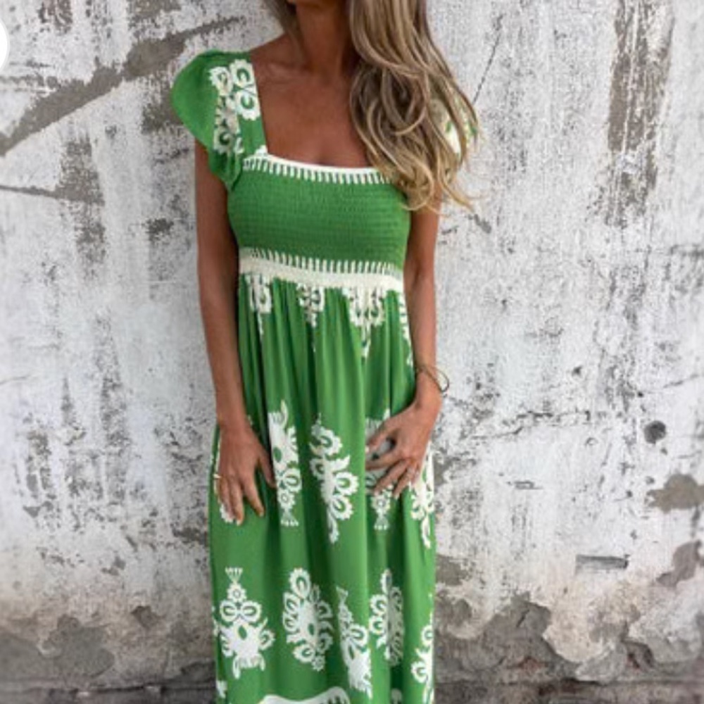 Boho-Chic Square Neck off shoulder  Maxi Dress - Picture 4 of 4
